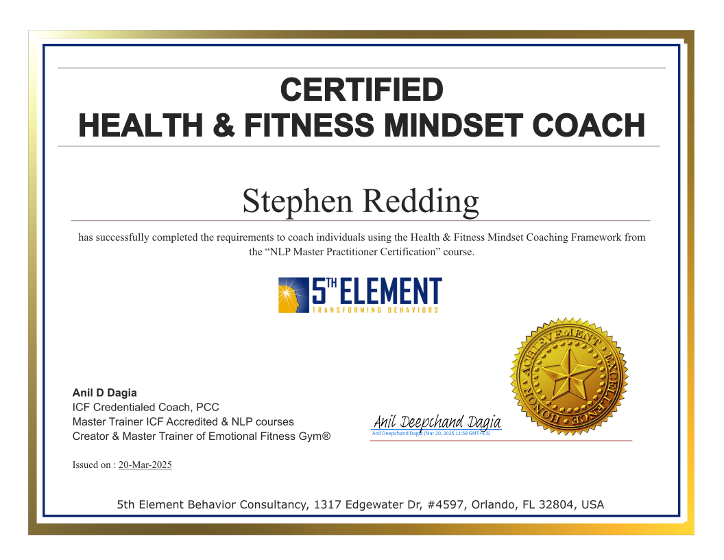 Health & Fitness Mindset Coach certificate