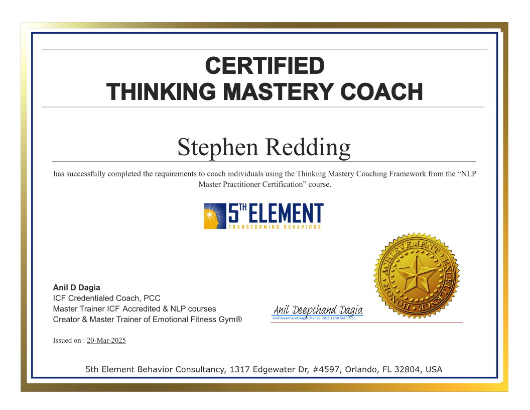 Thinking Mastery Coach certificate